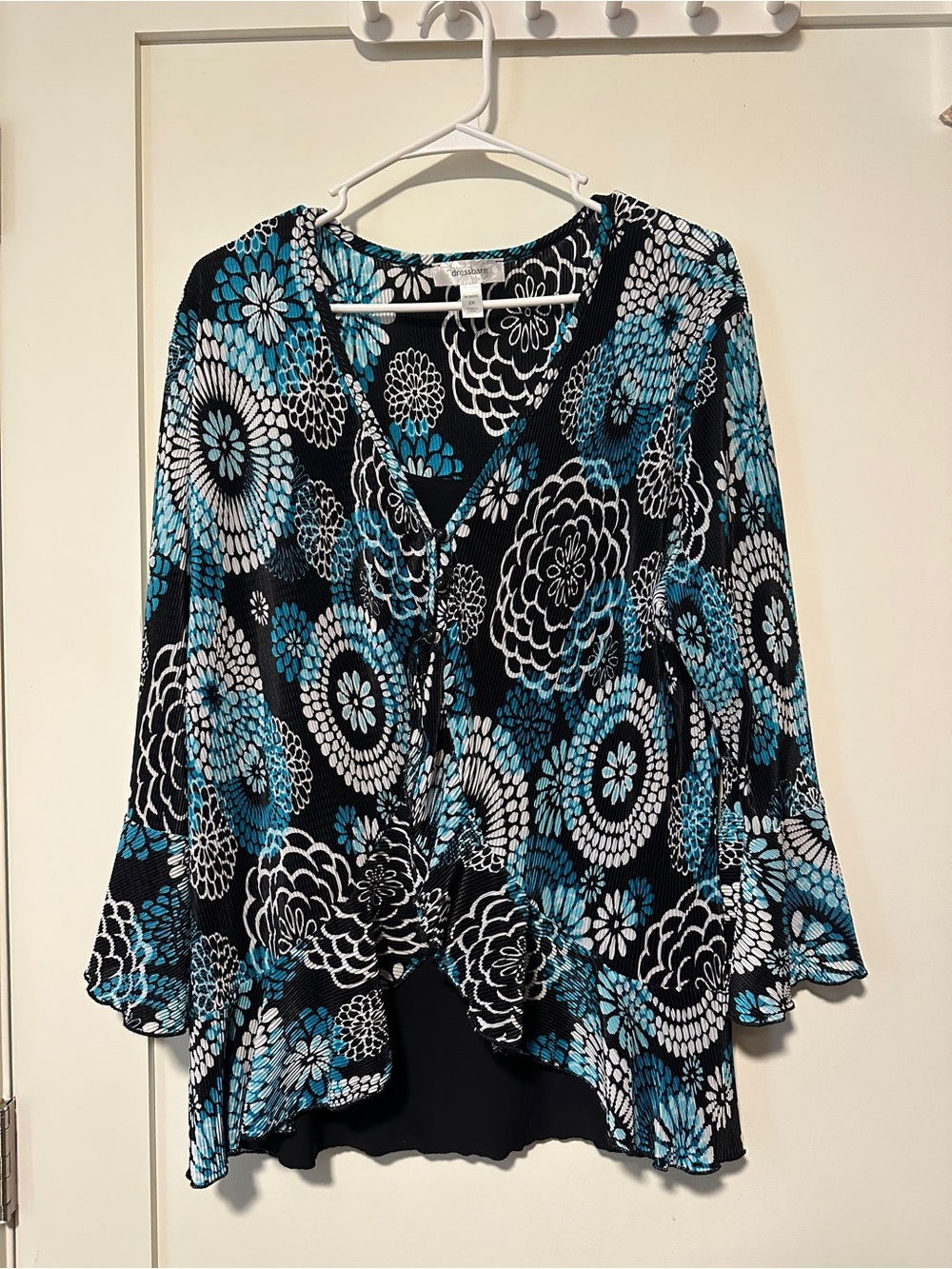 Womens Black & Teal Floral Wrap-Front Top